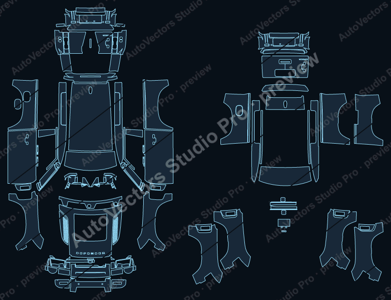 Land Rover Defender 90 X 2026 precut PPF pattern – watermarked preview from the cutting software