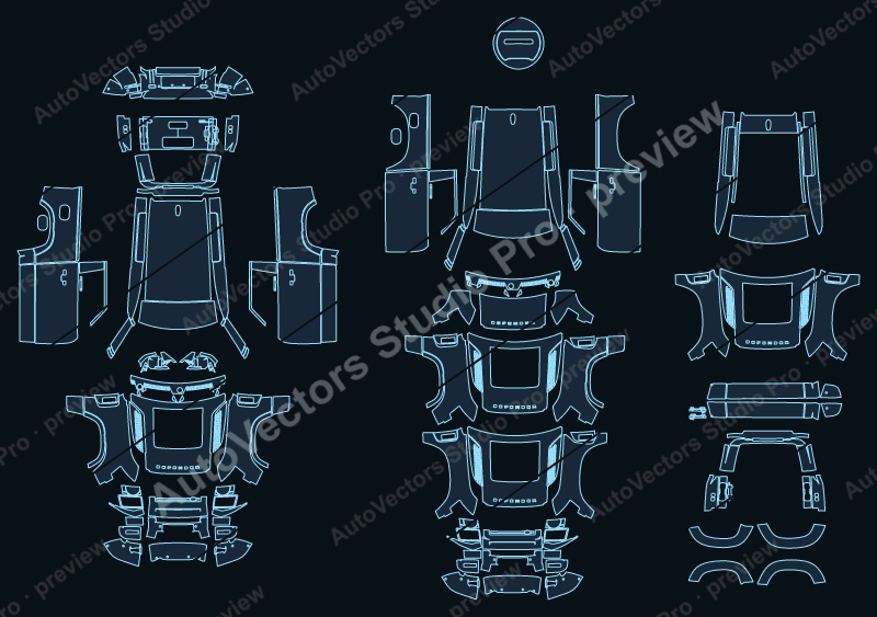 Land Rover Defender 90 X-Dynamic 2026 precut PPF pattern – watermarked preview from the cutting software