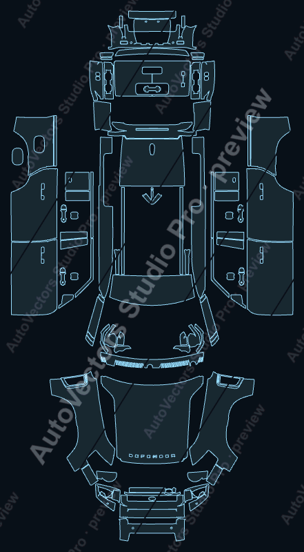 Land Rover Defender Base First Edition 110 2020 precut PPF pattern – watermarked preview from the cutting software