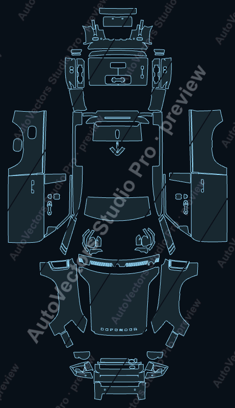 Land Rover Defender Base First Edition 90 2020 precut PPF pattern – watermarked preview from the cutting software