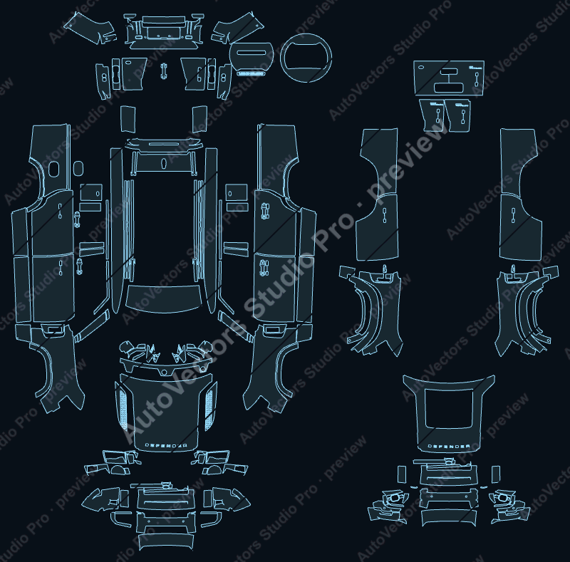 Land Rover Defender Defender 130 2026 precut PPF pattern – watermarked preview from the cutting software