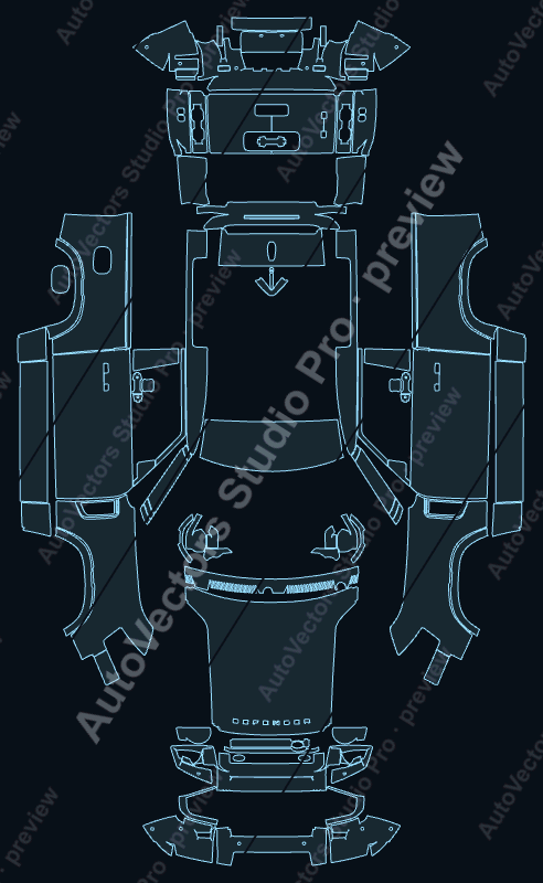 Land Rover Defender X-Dynamic-X 90 2020 precut PPF pattern – watermarked preview from the cutting software
