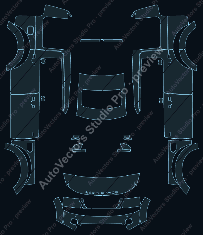 Land Rover Discovery 4 HSE Lux-HSE-Base 2014 precut PPF pattern – watermarked preview from the cutting software