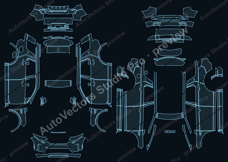 Land Rover Discovery Sport Base 2020 precut PPF pattern – watermarked preview from the cutting software
