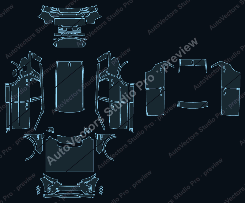 Land Rover Discovery Sport Dynamic HSE 2024 precut PPF pattern – watermarked preview from the cutting software