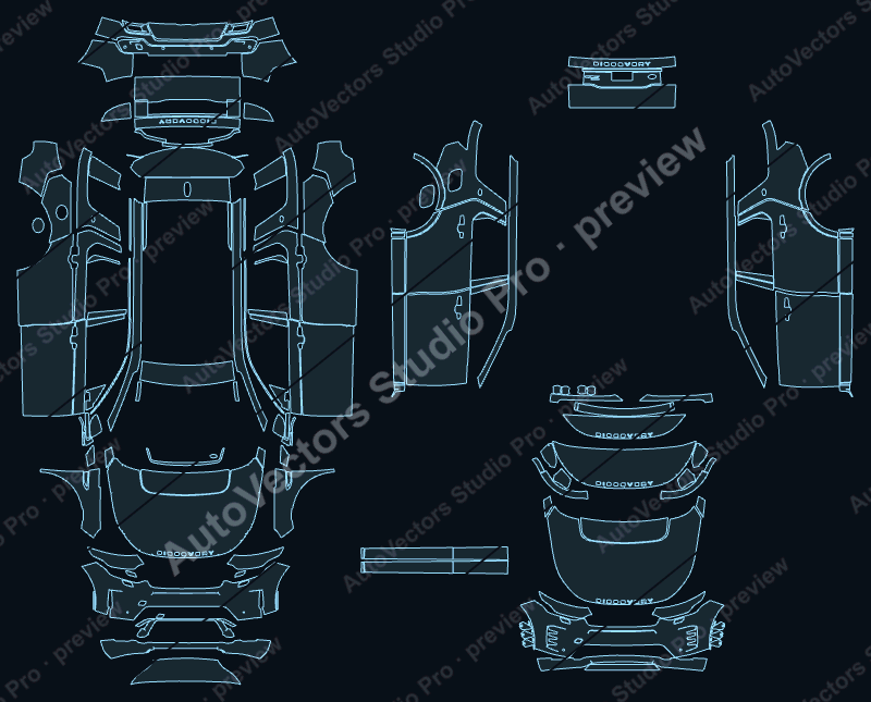 Land Rover Discovery Sport R-Dynamic HSE 2019 precut PPF pattern – watermarked preview from the cutting software