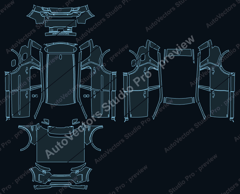 Land Rover Discovery Sport S 2023 precut PPF pattern – watermarked preview from the cutting software