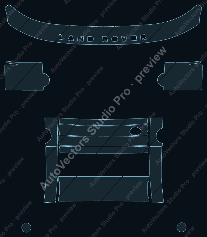 Land Rover LR3 Base-HSE-SE 2005 precut PPF pattern – watermarked preview from the cutting software