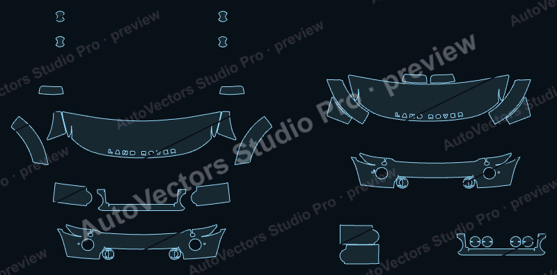 Land Rover LR4 HSE 2010 precut PPF pattern – watermarked preview from the cutting software