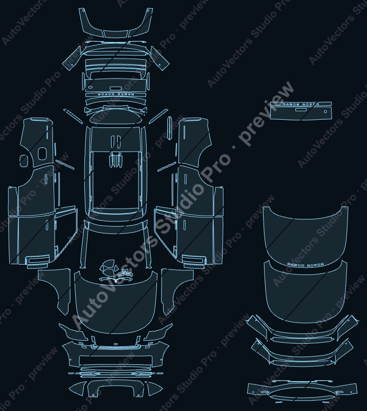 Land Rover Range Rover Autobiography 2022 precut PPF pattern – watermarked preview from the cutting software