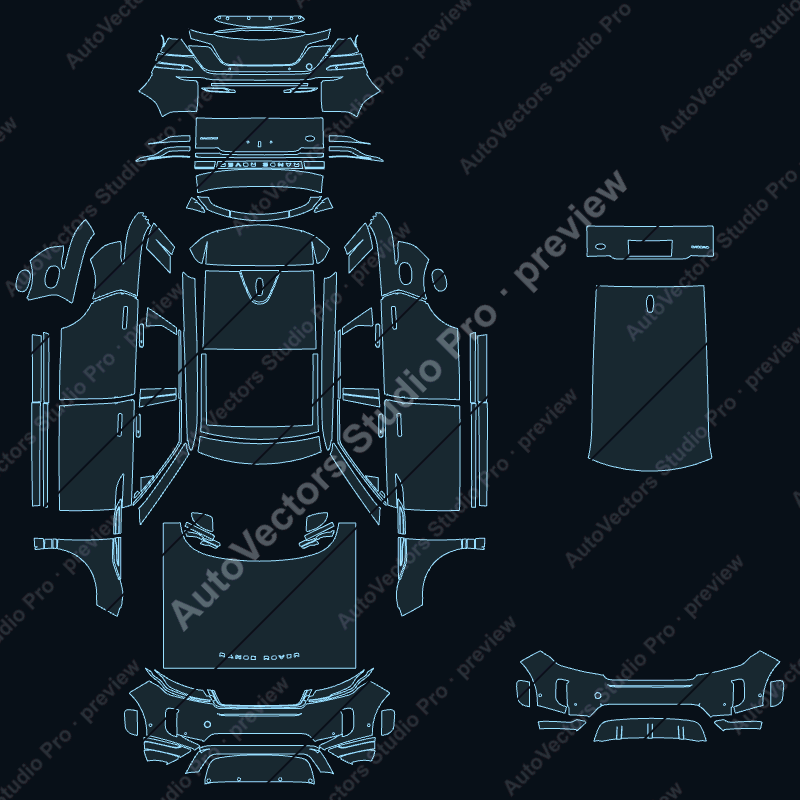 Land Rover Range Rover Evoque SE-S 2020 precut PPF pattern – watermarked preview from the cutting software