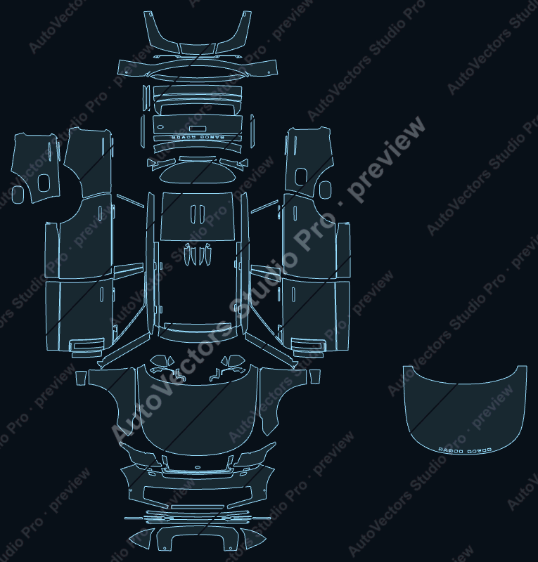 Land Rover Range Rover L Base 2022 precut PPF pattern – watermarked preview from the cutting software