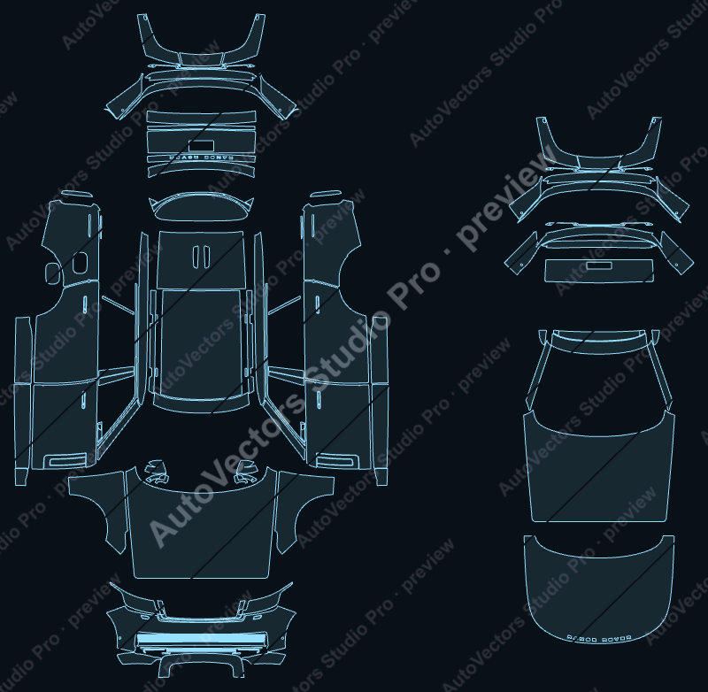 Land Rover Range Rover L SV 2023 precut PPF pattern – watermarked preview from the cutting software