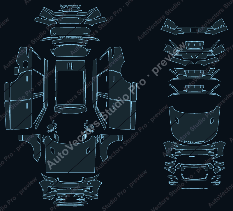 Land Rover Range Rover Sport Autobiography 2023 precut PPF pattern – watermarked preview from the cutting software