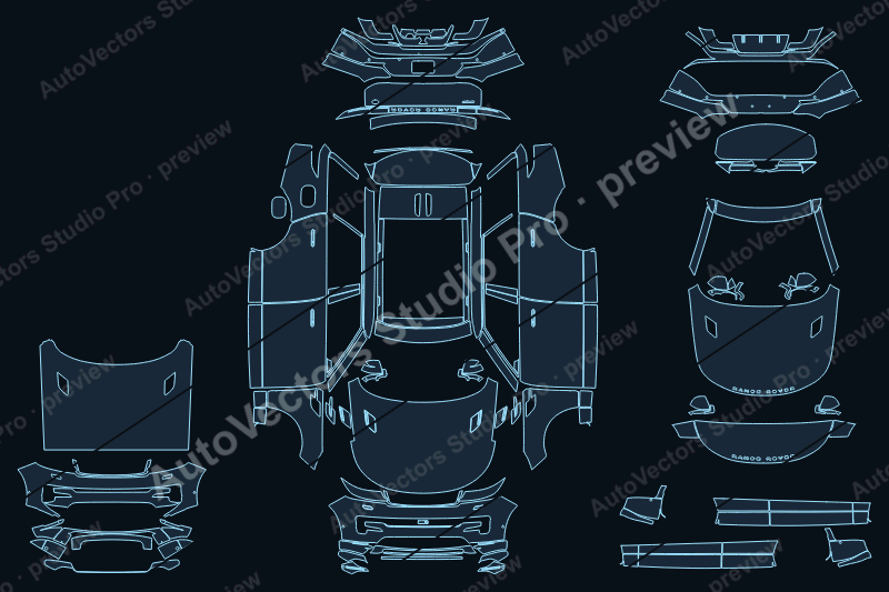 Land Rover Range Rover Sport Autobiography L461 2023 precut PPF pattern – watermarked preview from the cutting software