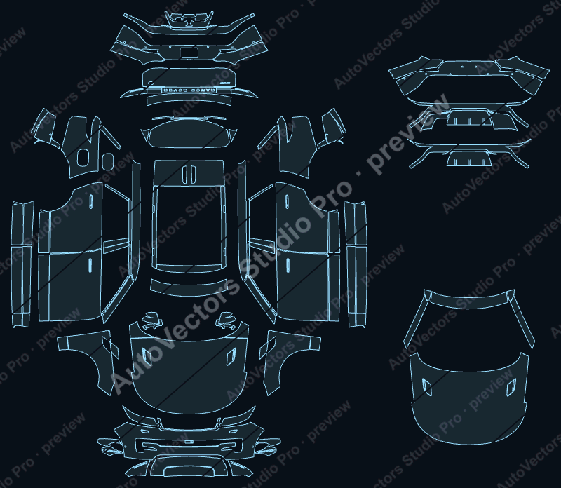 Land Rover Range Rover Sport Base 2023 precut PPF pattern – watermarked preview from the cutting software