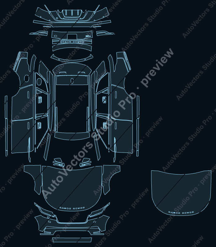 Land Rover Range Rover Velar Base-HSE-S-SE 2021 precut PPF pattern – watermarked preview from the cutting software