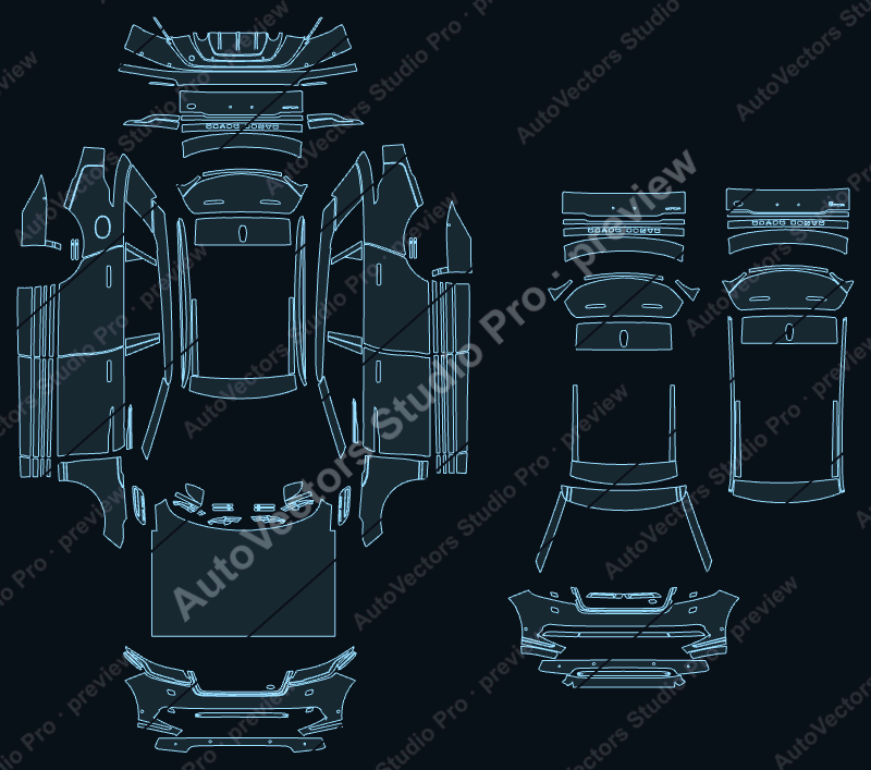 Land Rover Range Rover Velar S 2023 precut PPF pattern – watermarked preview from the cutting software