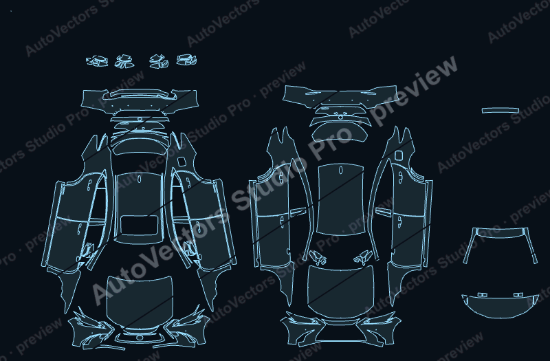 Lexus ES 2019 sedan precut PPF pattern – watermarked preview from the cutting software