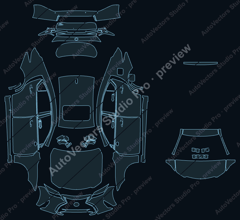 Lexus IS 300 XE30 2021 sedan precut PPF pattern – watermarked preview from the cutting software
