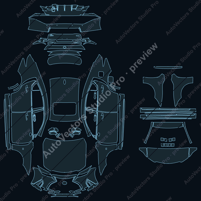 Lexus IS 350 F-Sport XE30 2021 sedan precut PPF pattern – watermarked preview from the cutting software