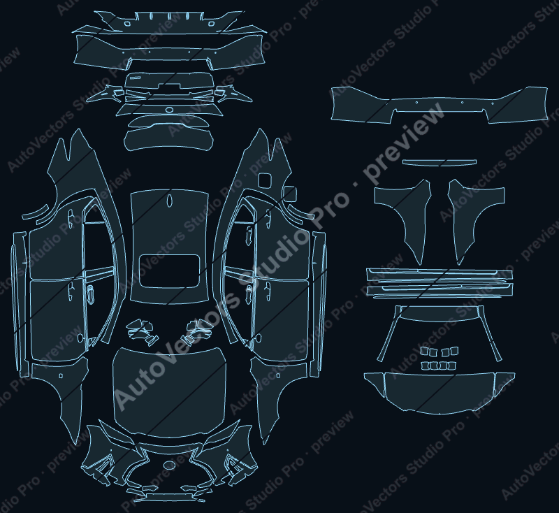 Lexus IS 500 F-Sport XE30 2021 sedan precut PPF pattern – watermarked preview from the cutting software