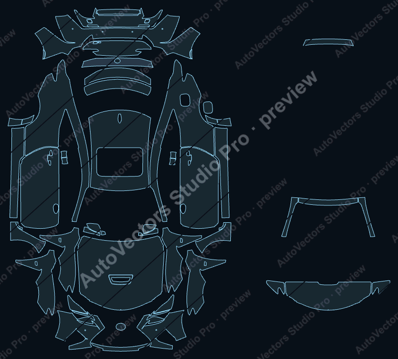 Lexus RC F 2015 coupe precut PPF pattern – watermarked preview from the cutting software