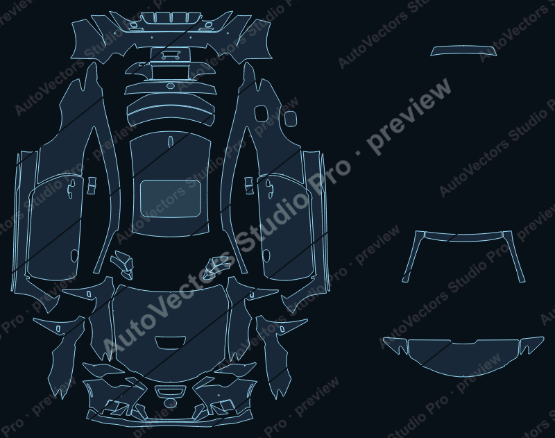 Lexus RC F Base Track Edition 2020 coupe precut PPF pattern – watermarked preview from the cutting software