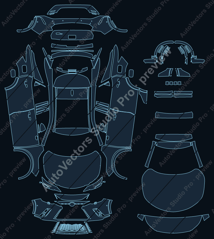 Lexus RX 450H+ 2023 SUV full kit precut PPF pattern – watermarked preview from the cutting software