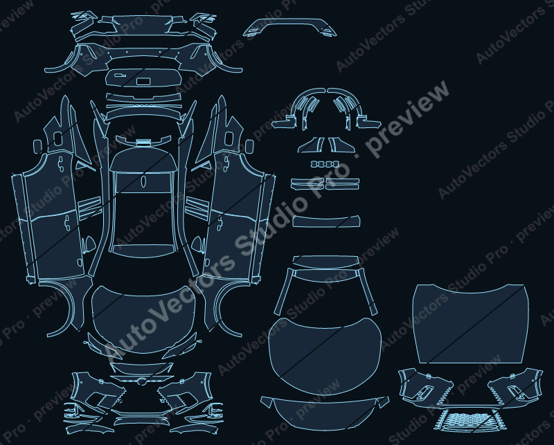 Lexus RX 500H F DIRECT4 F-Sport 2023 SUV full kit precut PPF pattern – watermarked preview from the cutting software