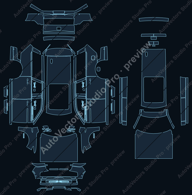 Lincoln Navigator Reserve 2025 LWB precut PPF pattern – watermarked preview from the cutting software
