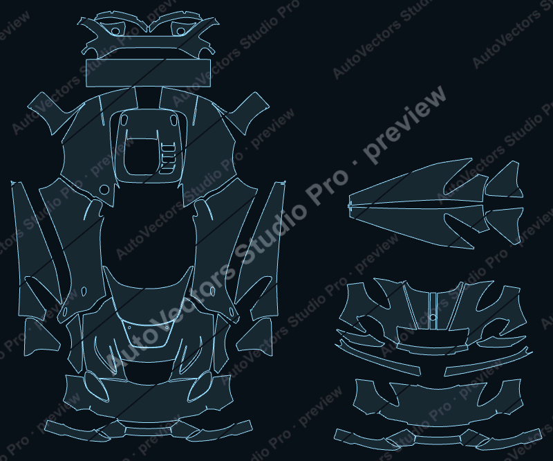 Lotus 3-Eleven 2016 precut PPF pattern – watermarked preview from the cutting software