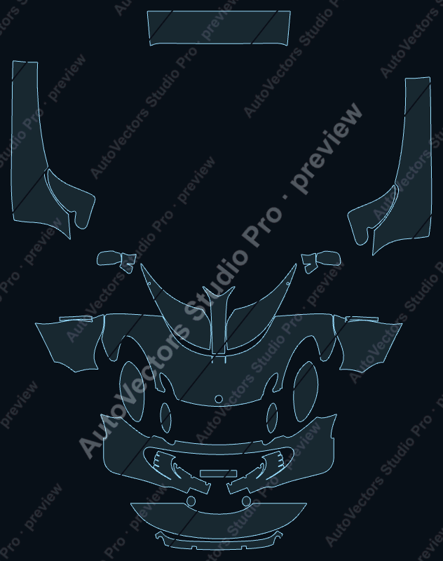 Lotus Elise Base 2005 precut PPF pattern – watermarked preview from the cutting software