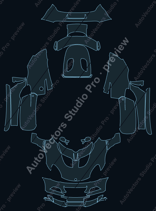 Lotus Elise CUP 250 2016 precut PPF pattern – watermarked preview from the cutting software