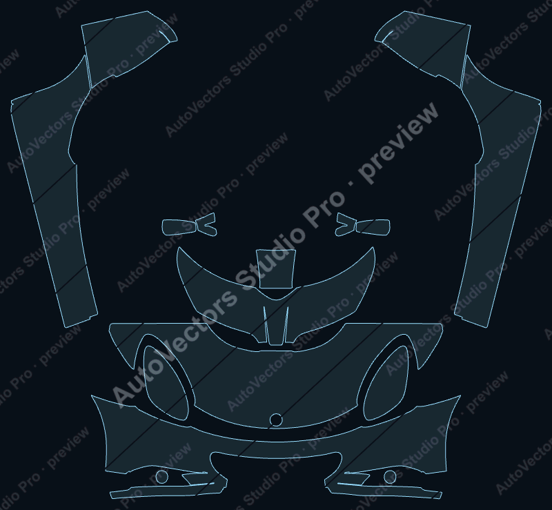 Lotus Elise S3 2010 coupe precut PPF pattern – watermarked preview from the cutting software