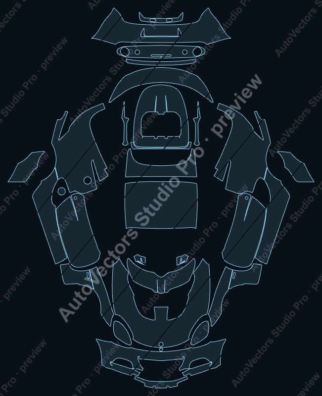 Lotus Elise Sport 2019 convertible precut PPF pattern – watermarked preview from the cutting software