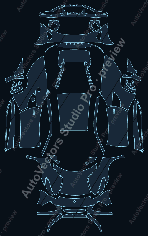 Lotus Emira Base 2023 precut PPF pattern – watermarked preview from the cutting software