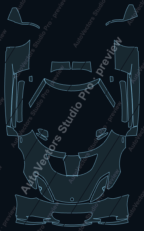 Lotus Evora 2009 coupe front kit precut PPF pattern – watermarked preview from the cutting software
