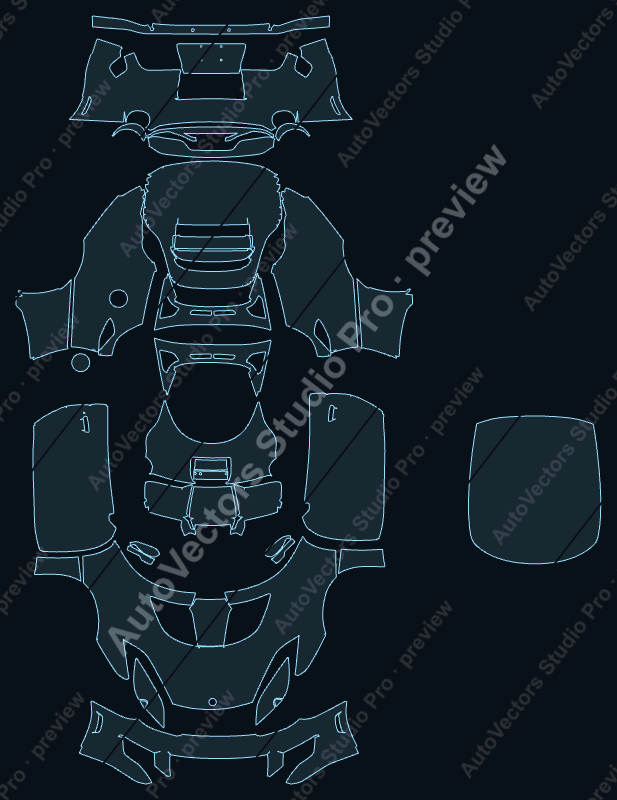 Lotus Evora 410 Sport-400 2015 precut PPF pattern – watermarked preview from the cutting software