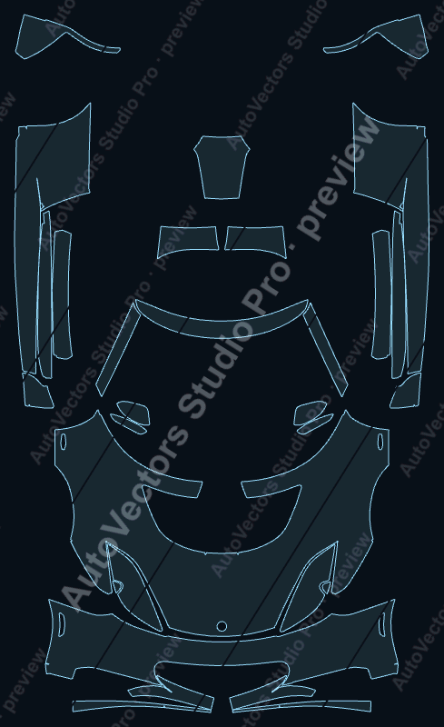 Lotus Evora Base-S 2010 front kit precut PPF pattern – watermarked preview from the cutting software