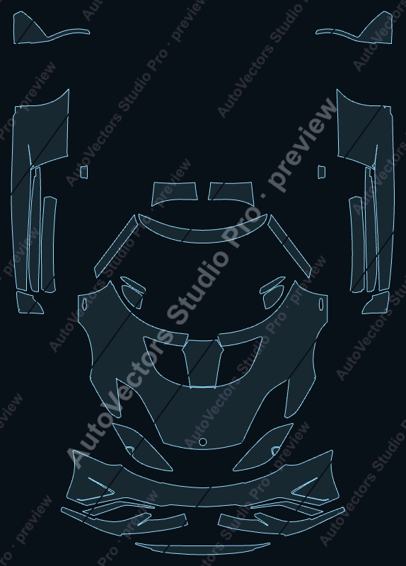 Lotus Evora Mansory 2010 front kit precut PPF pattern – watermarked preview from the cutting software