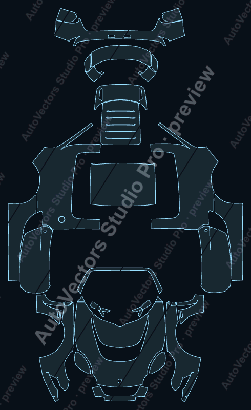 Lotus Exige 350 Sport 2012 precut PPF pattern – watermarked preview from the cutting software
