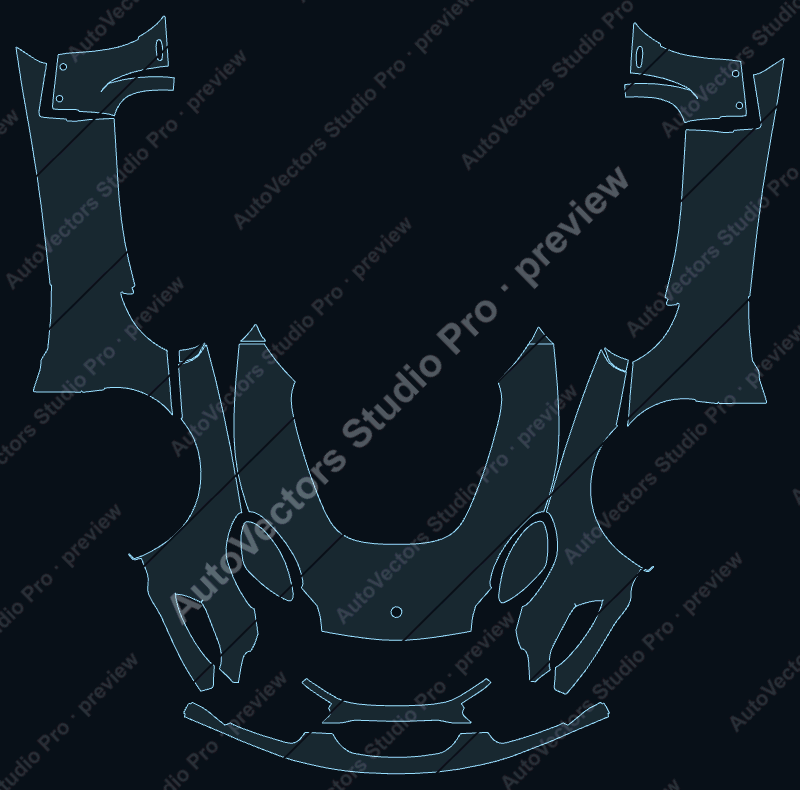 Lotus Exige 390 Sport 2021 front kit precut PPF pattern – watermarked preview from the cutting software