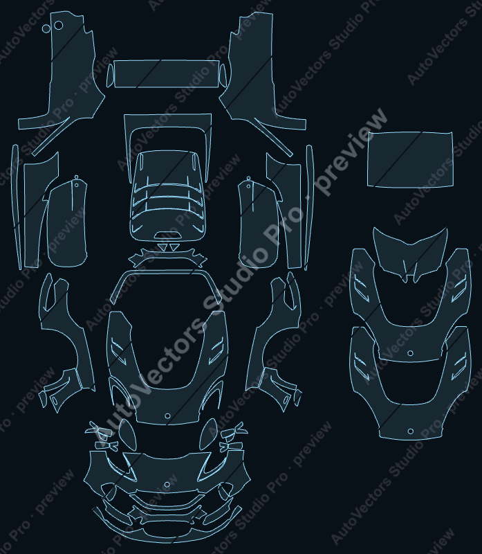 Lotus Exige 430 Cup Final Edition 2023 precut PPF pattern – watermarked preview from the cutting software