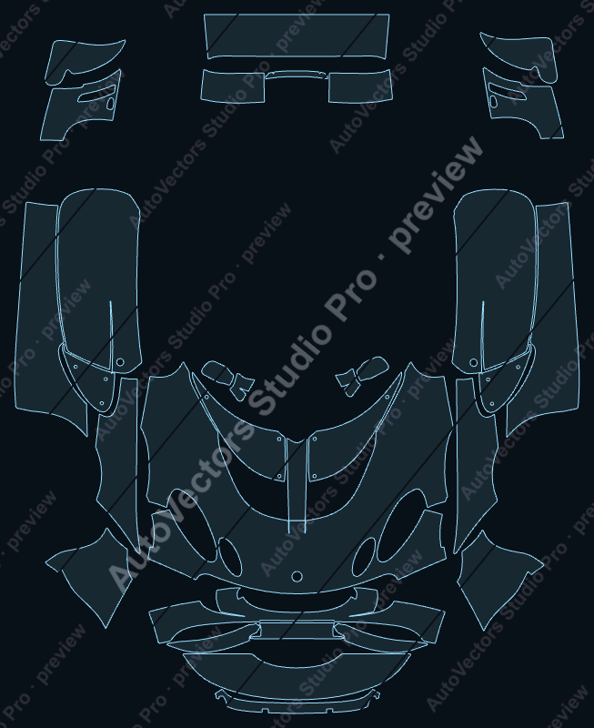 Lotus Exige Base 2006 precut PPF pattern – watermarked preview from the cutting software