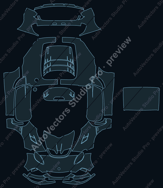 Lotus Exige Cup 430 2018 precut PPF pattern – watermarked preview from the cutting software