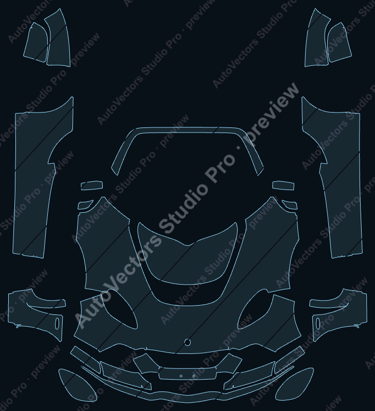 Lotus Exige Cup S-S 2012 precut PPF pattern – watermarked preview from the cutting software