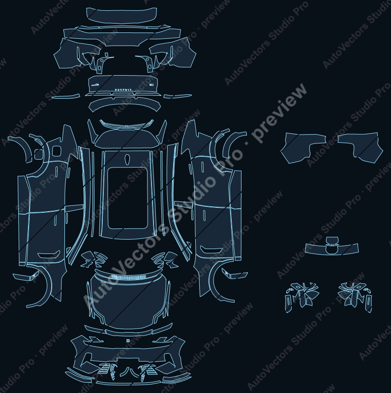 Lynk & Co 08 Base 2026 precut PPF pattern – watermarked preview from the cutting software