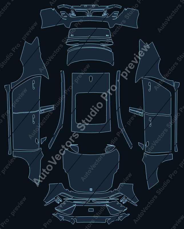 Lynk & Co 3 Base 2023 precut PPF pattern – watermarked preview from the cutting software