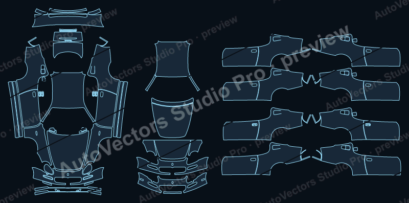 Maserati 4200 2002 coupe precut PPF pattern – watermarked preview from the cutting software
